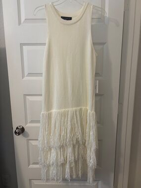 Eloquii Cream Sleeveless Fringe-Tiered Knit Dress SZ 14/16 Bodycon Fit NWT